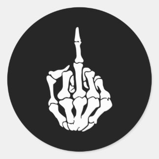 Pegatina Redonda Halloween Skeleton Middle Finger