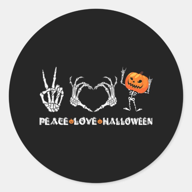 Pegatina Redonda Halloween Skeleton Peace Love Halloween con (Anverso)