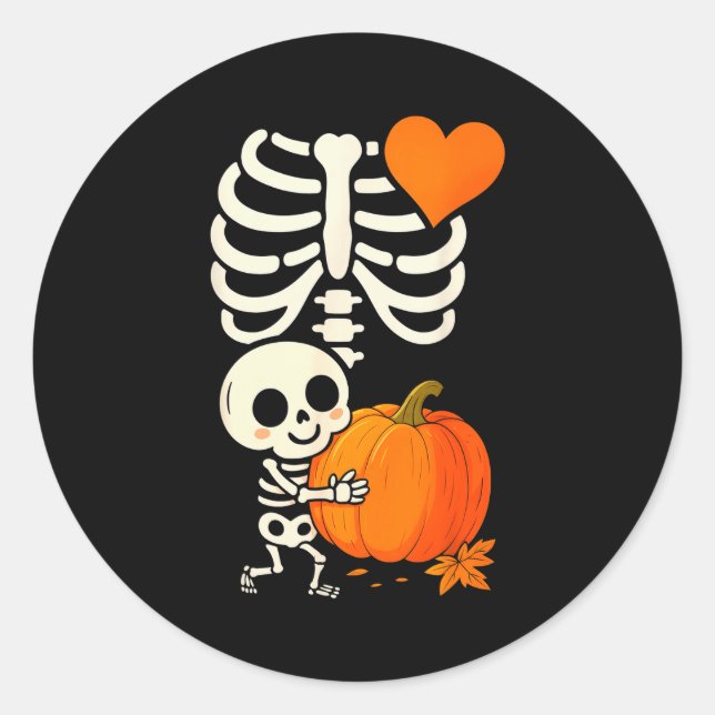 Pegatina Redonda Halloween Skeleton Pregnancy Announcement Soky Mom (Anverso)