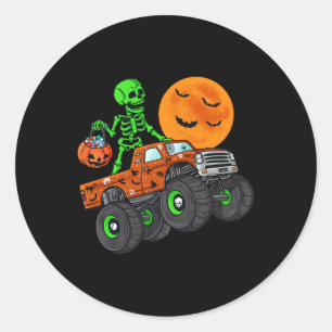 Pegatina Redonda Halloween Skeleton Riding Monster Truck Toddler Bo