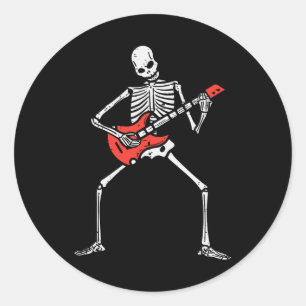 Pegatina Redonda Halloween Skeleton Rock Guitar Costume Rockeros