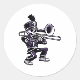 Pegatina Redonda Halloween Skeleton School Marcha Banda Trombona P