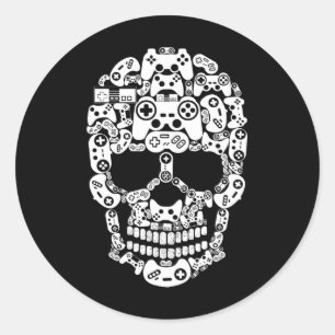 Pegatina Redonda Halloween Skeleton Skull Gamer Boys Controller