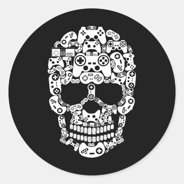 Pegatina Redonda Halloween Skeleton Skull Gamer Boys Controller (Anverso)
