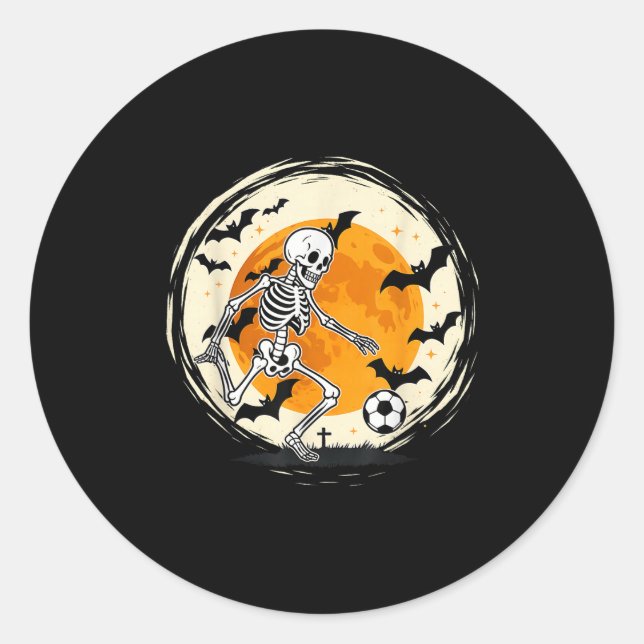 Pegatina Redonda Halloween Skeleton Soccer Funny Football Costume M (Anverso)