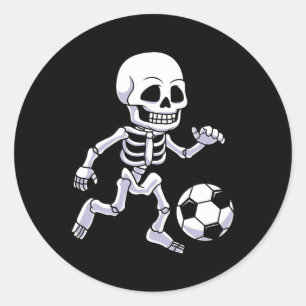 Pegatina Redonda Halloween Skeleton Soccer Player Niños