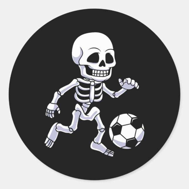 Pegatina Redonda Halloween Skeleton Soccer Player Niños (Anverso)