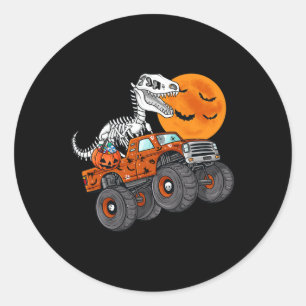 Pegatina Redonda Halloween Skeleton T Rex Monster Truck Niños T
