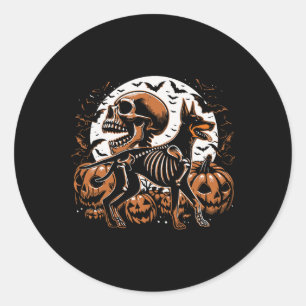 Pegatina Redonda Halloween Skeleton Walking Skeletal Doberman Dog