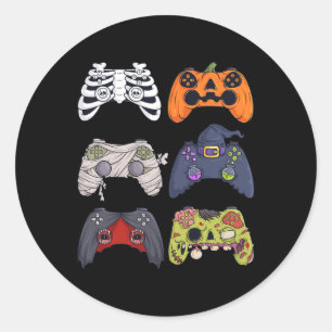 Pegatina Redonda Halloween Skeleton Zombie Gaming Controllers Mummy