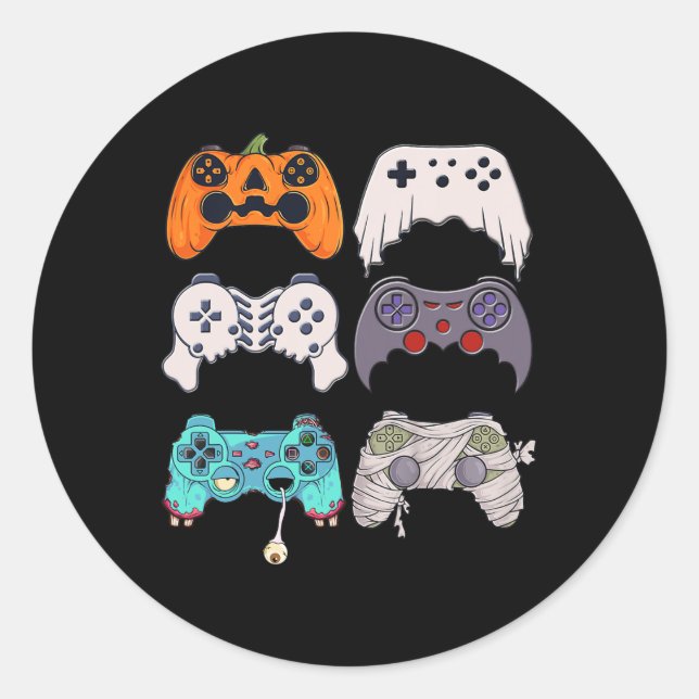Pegatina Redonda Halloween Skeleton Zombie Gaming Controllers Mummy (Anverso)