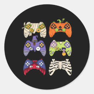 Pegatina Redonda Halloween Skeleton Zombie Gaming Controllers Mummy