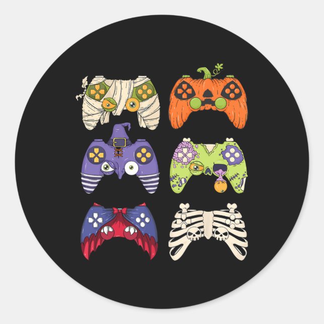 Pegatina Redonda Halloween Skeleton Zombie Gaming Controllers Mummy (Anverso)