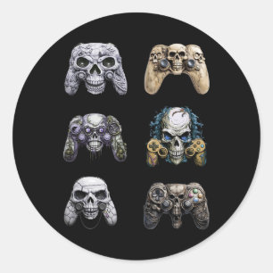 Pegatina Redonda Halloween Skeleton Zombie Gaming Controllers Mummy