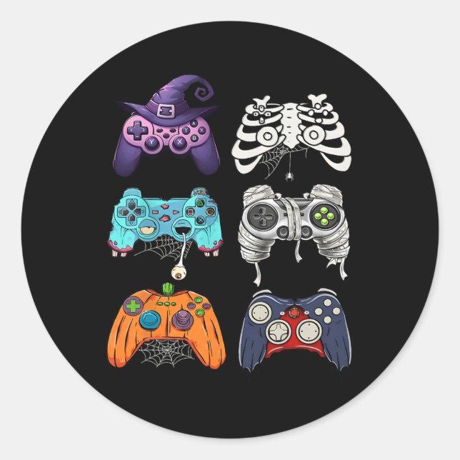 Pegatina Redonda Halloween Skeleton Zombie Gaming Controllers Mummy (Anverso)
