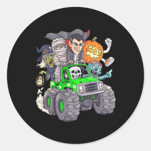 Pegatina Redonda Halloween Skeleton Zombie Monster Truck Vampire Bo
