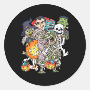 Pegatina Redonda Halloween Skeleton Zombie Rimmy T Rex Funny