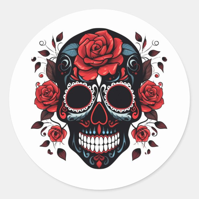 Pegatina Redonda Halloween Skull (Anverso)