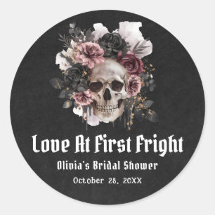 Pegatina Redonda Halloween Skull Love At First Fright Bridal Shower