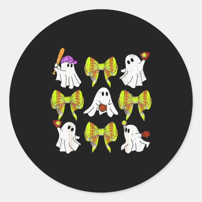 Pegatina Redonda Halloween Softball Ghosts Softball Daughter Girls  (Anverso)