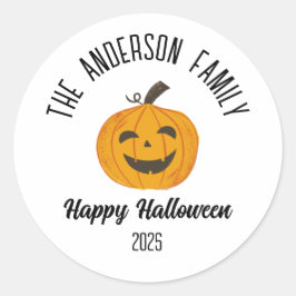 Pegatina Redonda Halloween Sonriente Cara de calabaza Nombre person