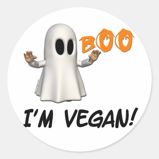 Pegatina Redonda Halloween soy Vegan (Anverso)