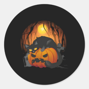 Pegatina Redonda Halloween Spookeen Black Cat Pumpkin Graveyard Sca