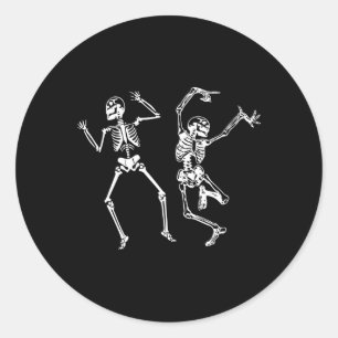 Pegatina Redonda Halloween Spooky Bones Skull Dancing Skeleton