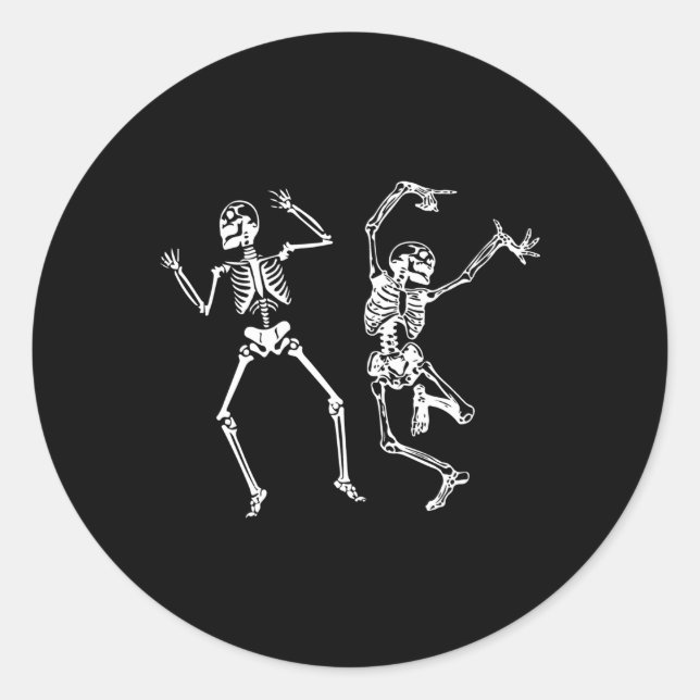 Pegatina Redonda Halloween Spooky Bones Skull Dancing Skeleton (Anverso)