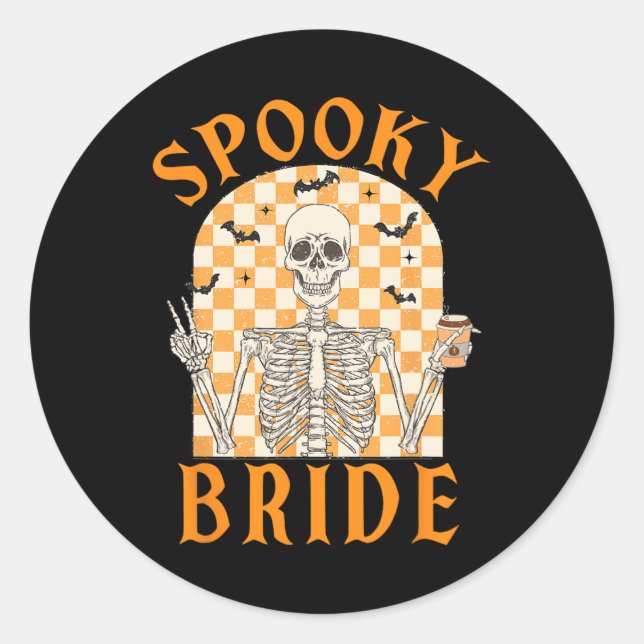 Pegatina Redonda Halloween Spooky Bride Bride Bridesmaid Skeleton (Anverso)