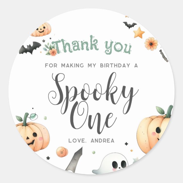 Pegatina Redonda Halloween Spooky primero uno (Anverso)