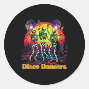 Pegatina Redonda Halloween Spooky Skeleton Disco bailando