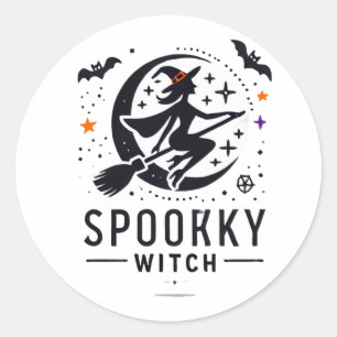 Pegatina Redonda Halloween Spooky Witch Design - Volando en la habi