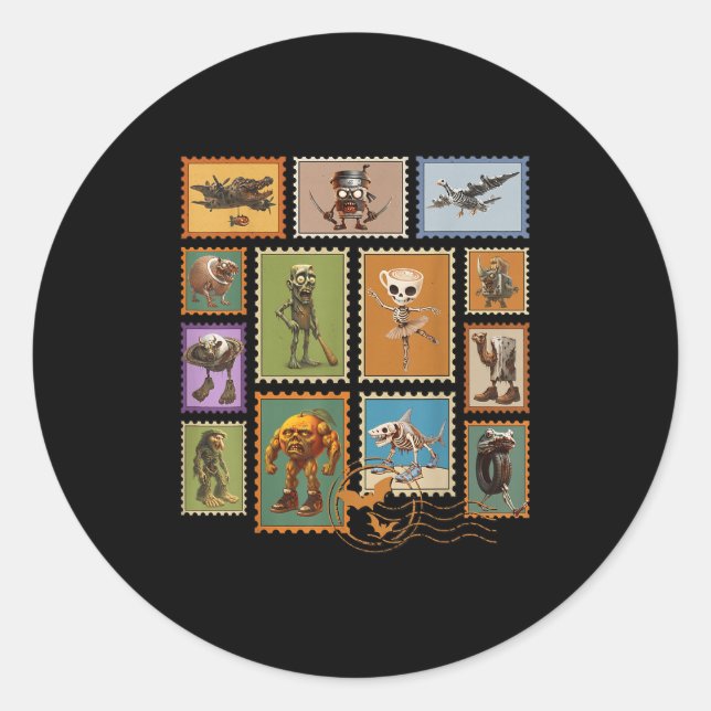 Pegatina Redonda Halloween Stal Stamps Italian Brainrot Zombie  (Anverso)