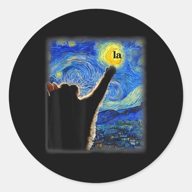 Pegatina Redonda Halloween Starry Night Black Cat Comma La Kamala (Anverso)