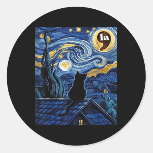 Pegatina Redonda Halloween Starry Night Black Cat Comma La Kamala H