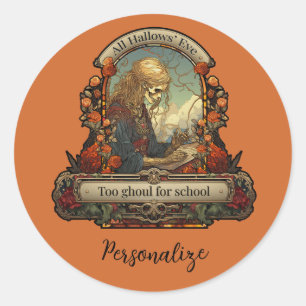 Pegatina Redonda Halloween Student Skeleton Funny Quote Personaliza
