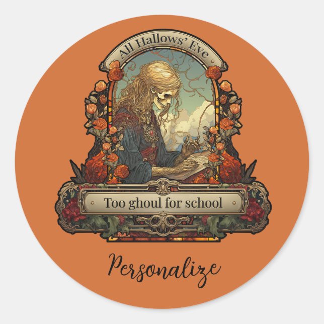 Pegatina Redonda Halloween Student Skeleton Funny Quote Personaliza (Anverso)