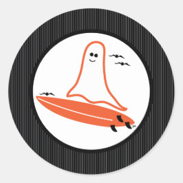 Pegatina Redonda Halloween Surfer Ghost Black