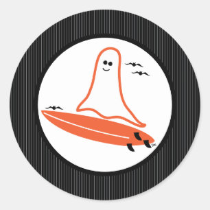 Pegatina Redonda Halloween Surfer Ghost Black