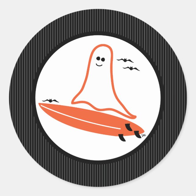 Pegatina Redonda Halloween Surfer Ghost Black (Anverso)