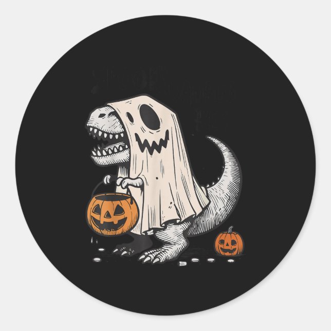 Pegatina Redonda Halloween T-rex Dinosaur Sokysaurus Rex Niños (Anverso)