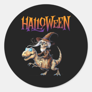 Pegatina Redonda Halloween T-rex Skeleton