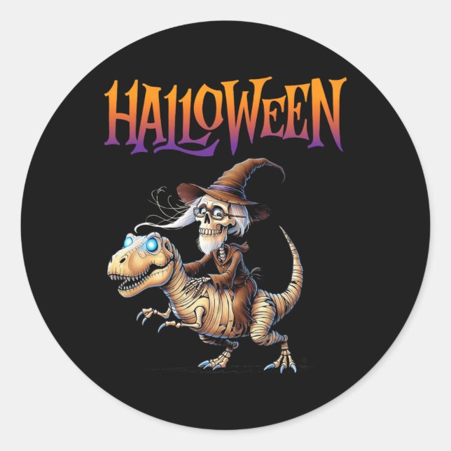 Pegatina Redonda Halloween T-rex Skeleton (Anverso)