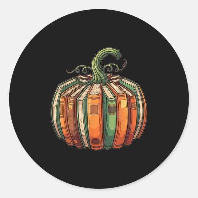 Pegatina Redonda Halloween Teacher Shirts Fall Pumpkin Fall Book Sh (Anverso)