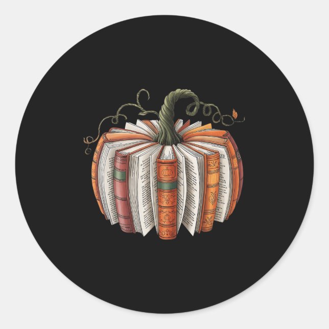 Pegatina Redonda Halloween Teachers Libraries Fall Book Pumpkin Ret (Anverso)