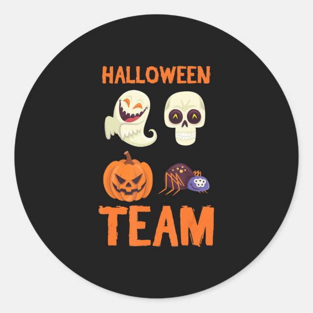 Pegatina Redonda Halloween Team Skeleton Pumpkin Ghost Spider Spode (Anverso)