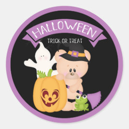 Pegatina Redonda Halloween Teddy Bear Warlock con amigos