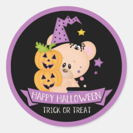 Pegatina Redonda Halloween Teddy Bear Warlock con calabazas