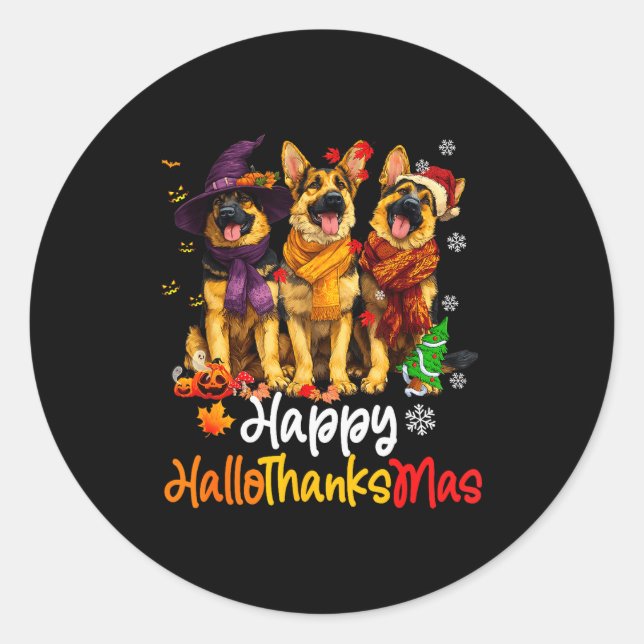 Pegatina Redonda Halloween Thanksgiving Christmas German Shepherd D (Anverso)